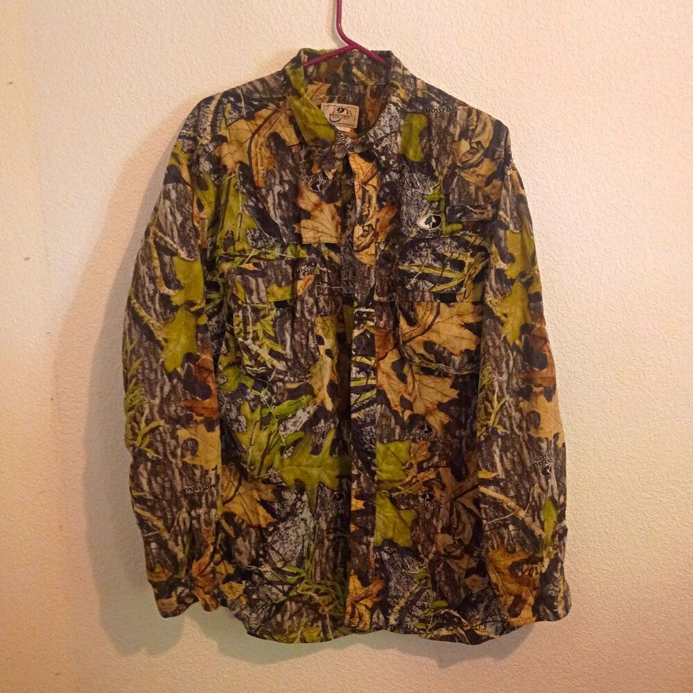 Mossy Oak Men’s XL Regular Camouflage Long Sleeve Cotton Button-Front Pockets